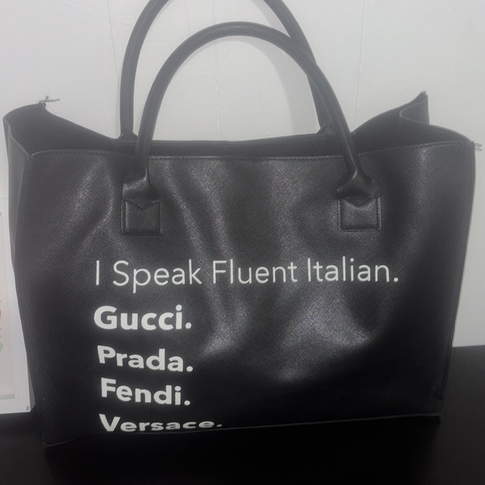 I speak Fluent Italian Vegan leather designer black tote-LA/TC - Picture 2 of 9